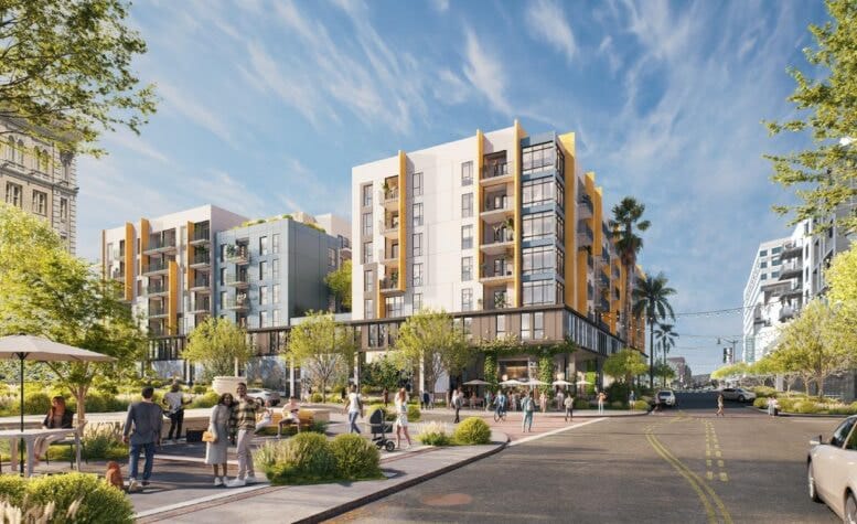 Rendering of 155 West 6th Street and 625 South Beacon Street mixed-use development in San Pedro
